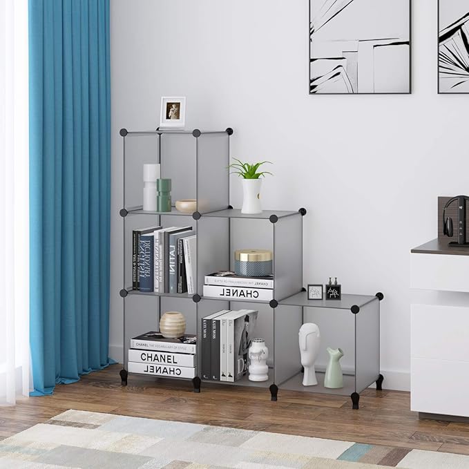 HOMIDEC 6-Cube Light Grey Cube Storage Organizer, Modular Storage Shelf with Hammer, Bin Cabinet Closet Bookshelf for Living Room, Bedroom, Office, Each Cube Size 11.8 x 11.8 inch - LeafyLoom
