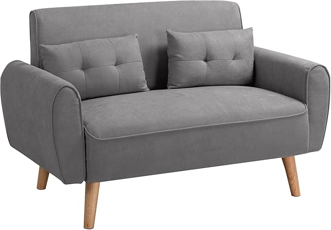 Shintenchi Small Modern Loveseat Couch Sofa, Light Grey, 2-Seat, Mid Century Fabric Upholstered, Tool-Free Assembly - LeafyLoom