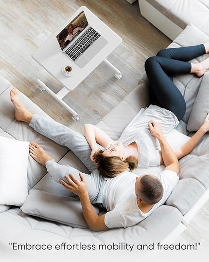 edx Small Mobile Rolling Standing Desk - Overbed Table, Teacher Podium with Wheels, Adjustable Work Table, Rolling Desk Laptop Computer Cart for Home, Office, Classroom, White - LeafyLoom