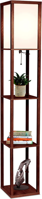 Brightech Maxwell - Modern Shelf Floor Lamp with Lamp Shade and LED Bulb - Corner Display Floor Lamps with Shelves for Living Room, Bedroom and Office - Havana Brown - LeafyLoom