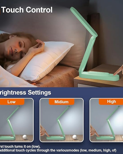 LED Desk Lamp for Office Home & Battery Operated Lamp Rechargeable Lamp Foldable & Portable Light, LED Desk Light Strip, 3 Brightness Dimmable Small Desk Lamp Wireless Reading Lamp - LeafyLoom