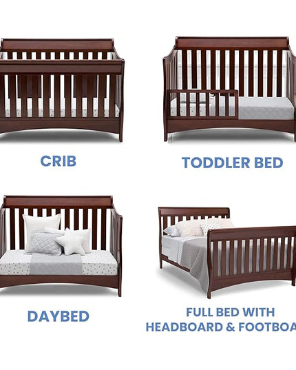 Delta Children Bentley S Series 4-in-1 Crib, Chocolate + Serta Perfect Slumber Dual Sided Recycled Fiber Core Crib and Toddler Mattress (Bundle) - LeafyLoom