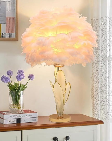 ZYLEIESENBAO Girl Lamp Creative Feather Table Lamp Gold Pink Bedside Princess Lamp Goose Feather Desk Lamp Simple Atmosphere Decoration Art Wedding Romantic Table Lamp - LeafyLoom