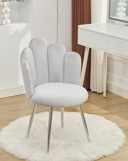 Vanity Chair for Makeup Room - Midcentury Modern Accent Chair for Living Room Bedroom, Makeup Chair with Back Support Velvet Chair with Gold Legs (Light Grey) - LeafyLoom