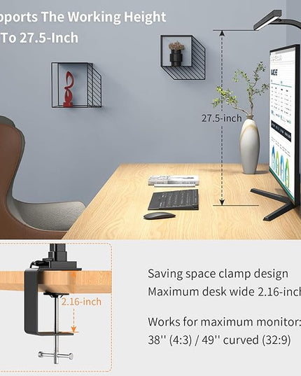 EppieBasic LED Desk Lamp,Architect Clamp Desk Lamps for Home Office,24W Brightest Led Workbench Office Lighting-6 Color Modes and Stepless Dimming Modern Desk Lamp for Monitor Studio Reading - LeafyLoom