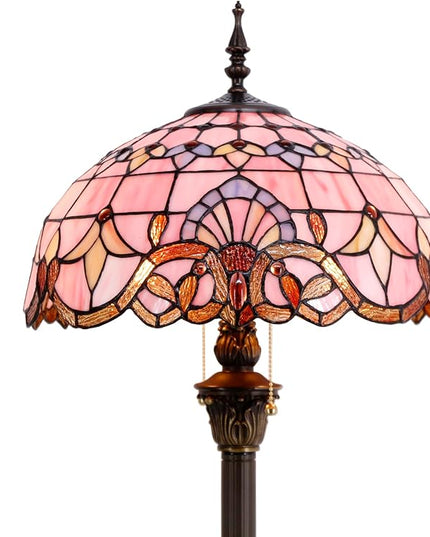 WERFACTORY Tiffany Floor Lamp Pink Baroque Stained Glass Standing Reading Light 16X16X64 Inches Antique Pole Corner Lamp Decor Bedroom Living Room Home Office S003P Series - LeafyLoom