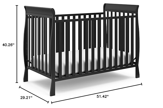Storkcraft Maxwell Convertible Crib (Black) – GREENGUARD Gold Certified, Converts to Toddler Bed and Daybed, Fits Standard Full-Size Crib Mattress, Classic Crib with Traditional Sleigh Design - LeafyLoom