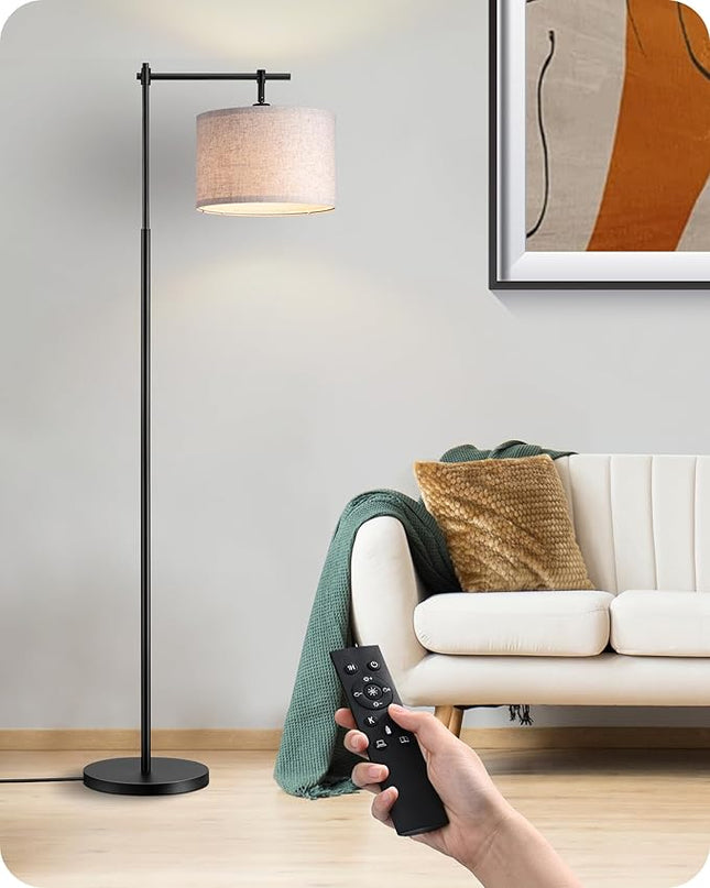 EDISHINE Dimmable Floor Lamp, 5 Color Temperature, Modern Standing Lamp with Remote Control & Beige Shade, E26 Socket, Arc Floor Lamp for Bedroom, Living Room, Office, LED Bulb Included - LeafyLoom