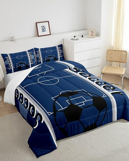 Feelyou Kids Soccer Ball Game Comforter Set King Size Rugby Sports Bedding Set for Boys Girls Teens Bedroom Decor Football Comforter Football Lover Duvet Set with 2 Pillow Case - LeafyLoom