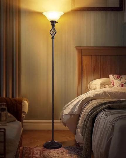 Victorian Floor Lamp, Standing Lamp with Glass Bowl Shade, Torchiere Floor Lamp with Metal Body & Heavy Base, 72-Inch Floor Lamp Decor for Living Room Bedroom Den Office (Bulb Included) - LeafyLoom