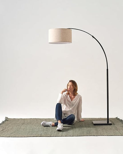 Brightech Logan Arc Floor Lamp, Bright Standing Lamp for Living Rooms, Offices & Bedrooms, Modern Living Room Décor, Tall Hanging Floor Lamp for Reading and More – Black - LeafyLoom