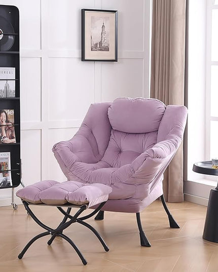 LITA Lazy Chair with Ottoman, Modern Accent Leisure Upholstered Sofa Chair, Contemporary Lounge Reading Chair with Armrests and a Side Pocket for Living Room, Bedroom & Small Space - LeafyLoom