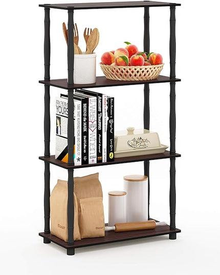 Furinno Turn-N-Tube 4-Tier Multipurpose Shelf Display Rack, Classic Tubes, Dark Cherry/Black - LeafyLoom