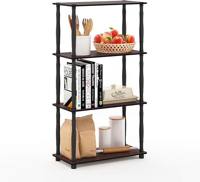 Furinno Turn-N-Tube 4-Tier Multipurpose Shelf Display Rack, Classic Tubes, Dark Cherry/Black - LeafyLoom