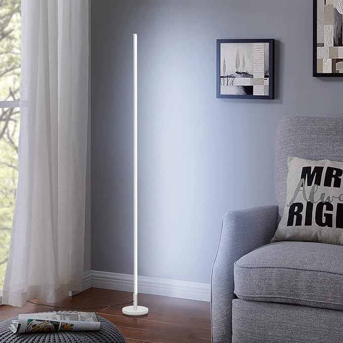 Modern Corner Floor Lamp - 3000K-6000K LED Standing Lamp - Minimalist Dimmable Floor Lamp with Remote Control for Living Room, Bedroom (White) - LeafyLoom