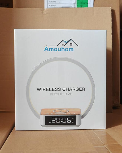 Amouhom Table Lamp, 18W Touch Lamp Alarm Clock with Wireless Charging Wake-Up Light, Digital Sonic 10W Max Qi Charger Nightstand Reading Lamps for Bedside, Reading, Home, Office - LeafyLoom