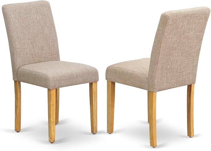 East West Furniture 1NDAB5-OAK-04 5 Piece Set includes a Rectangle Dining Room Table with Dropleaf and 4 Light Tan Linen Fabric Upholstered Parson Chairs, 30x48 Inch - LeafyLoom