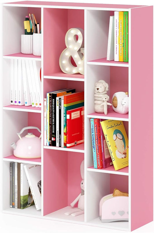 Furinno Luder Bookcase / Book / Storage , 11-Cube, White/Pink - LeafyLoom