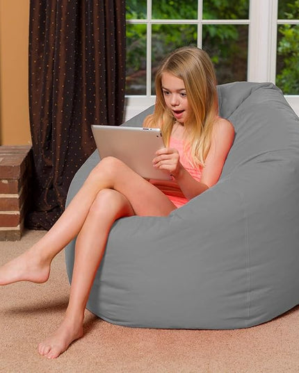 Posh Creations Bean Bag Chair for Kids, Teens, and Adults Includes Removable and Machine Washable Cover, Solid Gray, 48in - X-Large - LeafyLoom