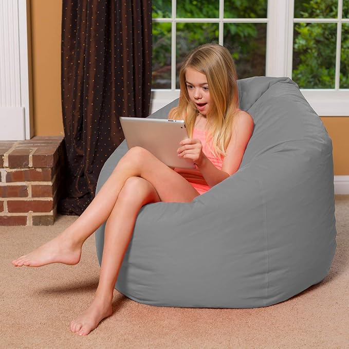 Posh Creations Bean Bag Chair for Kids, Teens, and Adults Includes Removable and Machine Washable Cover, Solid Gray, 48in - X-Large - LeafyLoom