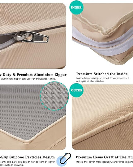 ClawsCover 14Pack Outdoor Patio Seat and Back Cushions Replacement Covers Fit for 7Pieces 6-Seater Wicker Rattan Sectional Couch Chair Furniture Set,Light Khaki-Include Cover Only (Small) - LeafyLoom