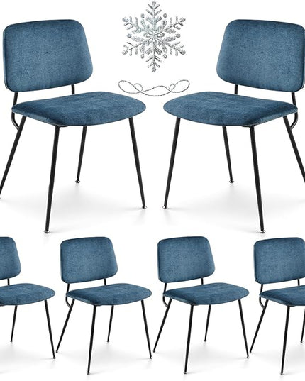COLAMY Modern Upholstered Fabric Dining Room Accent Diner Stylish Kitchen Chairs with Solid Metal Legs, set of 6, Green - LeafyLoom