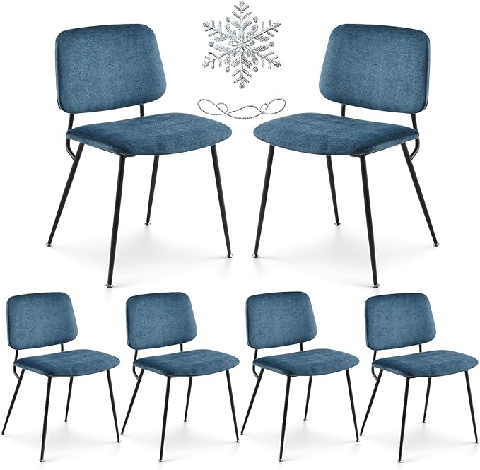 COLAMY Modern Upholstered Fabric Dining Room Accent Diner Stylish Kitchen Chairs with Solid Metal Legs, set of 6, Green - LeafyLoom