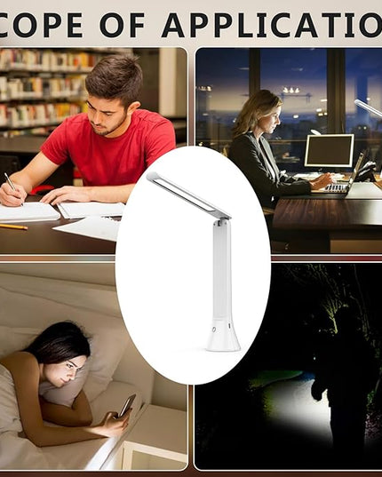 Rechargeable Desk Lamp with Flashlight Function, Battery Powered Desk Lamps for Home Office, Portable Foldable LED Desk Lamps, Cordless Desk Lamps, Small Lamps for Small Spaces, White - LeafyLoom