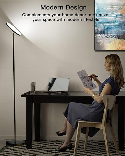 LED Floor Lamp, 2400LM Super Bright Standing Lamp 250W Equivalent with 2700K-6500K Stepless Dimming, Modern Torchiere Sky Lamp with Remote & Touch Control, 69" Tall Lamp for Living Room Bedroom Office - LeafyLoom