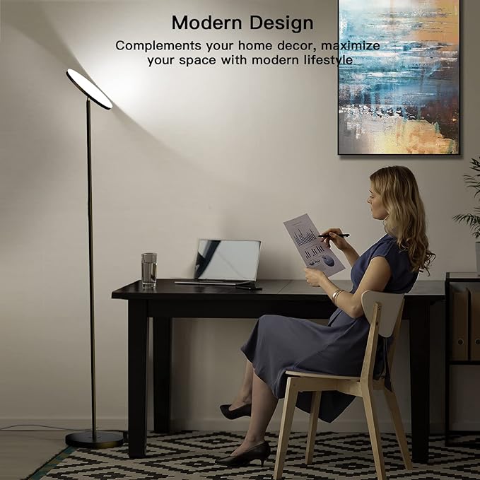 LED Floor Lamp, 2400LM Super Bright Standing Lamp 250W Equivalent with 2700K-6500K Stepless Dimming, Modern Torchiere Sky Lamp with Remote & Touch Control, 69" Tall Lamp for Living Room Bedroom Office - LeafyLoom