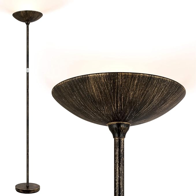 Floor Lamp, Standing Lamp, 20W 2000LM LED Torchiere Floor Lamp, Stepless Dimmable, Touch Control, 3000K Daylight, 50000hrs Lifespan, Floor Lamps for Living Room, Standing Lamps for Bedroom,Bronze - LeafyLoom