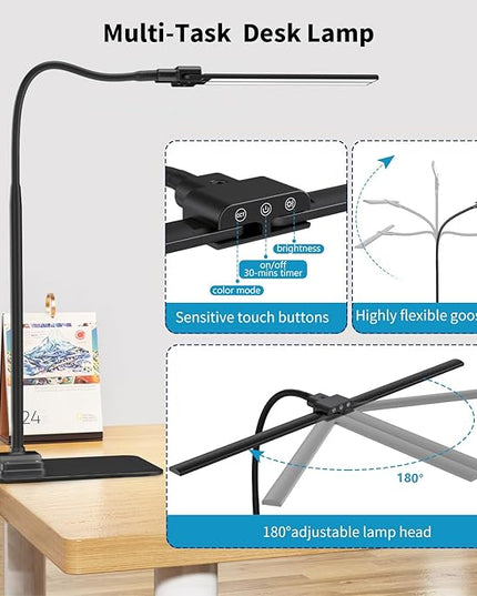 KableRika Desk Lamp Double Light: Bright Led Desk Lights for Home Office - Eye Care Reading Table lamps with Base - Dimmable Desktop lighting for Computer Monitor Study Drafting - LeafyLoom