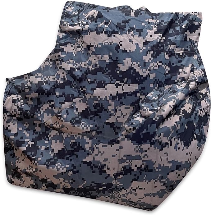 Posh Creations Structured Comfy Bean Bag Chair for Gaming, Reading and Watching TV, Newport Chair, Nylon - Camo Digital - LeafyLoom