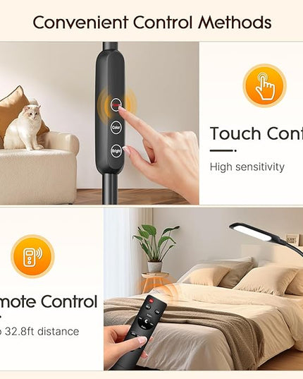 Syrinx LED Floor Lamp, 12W Remote & Touch LED Reading Standing Light for Living Room Bedroom, Flexible Gooseneck Task Light, 5 Color Temperatures, 5 Level Brightness - Black - LeafyLoom