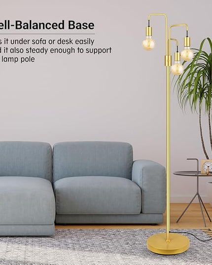 BoostArea Industrial Floor Lamp for Living Room,Gold Modern Standing Lamp Stand Up Lamp with 3 Light, Bulbs Not Included,Simple Design Floor Lamp for Bedroom, Living Room, Office, Kids Room, Reading - LeafyLoom
