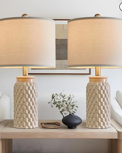 20.5" Modern Ceramic Bedside Lamp Set of 2 for Bedroom Decor Farmhouse Table Lamp for Living Room Office Dorm - LeafyLoom