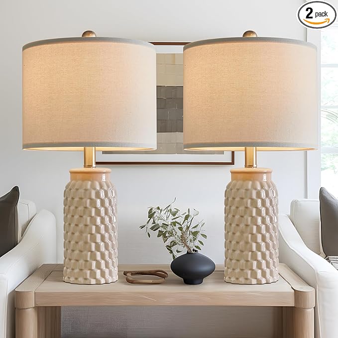 20.5" Modern Ceramic Bedside Lamp Set of 2 for Bedroom Decor Farmhouse Table Lamp for Living Room Office Dorm - LeafyLoom