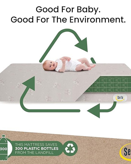 Delta Children Gio Mini Crib with 2.75" Mattress Included, Bianca White/Natural & Serta SleepTrue Mini Crib Mattress, Premium Sustainably Sourced Fiber Core - LeafyLoom
