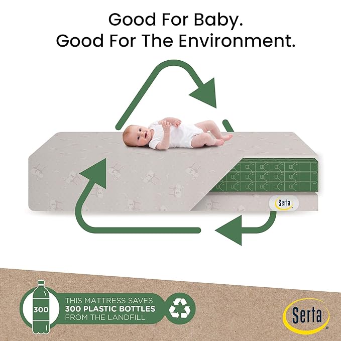 Delta Children Gio Mini Crib with 2.75" Mattress Included, Bianca White/Natural & Serta SleepTrue Mini Crib Mattress, Premium Sustainably Sourced Fiber Core - LeafyLoom