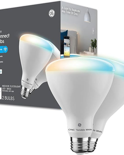 GE CYNC Smart LED Light Bulbs, Tunable White, Bluetooth and Wi-Fi, Works with Alexa and Google, BR30 Indoor Floodlights (2 Pack) CYNCSmartHome
