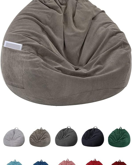 Stuffed Animal Storage Bean Bag Chair Cover (No Filler)for Kids and Adults. Premium Corduroy Stuffable Beanbag for Organizing Children Plush Toys or Memory Foam Extra Large 300L (Warm Grey) - LeafyLoom