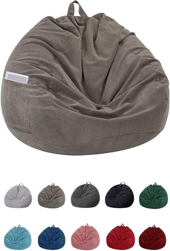 Stuffed Animal Storage Bean Bag Chair Cover (No Filler)for Kids and Adults. Premium Corduroy Stuffable Beanbag for Organizing Children Plush Toys or Memory Foam Extra Large 300L (Warm Grey) - LeafyLoom