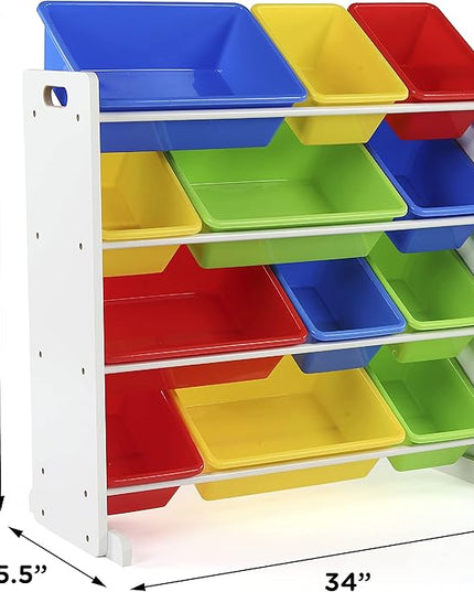 Humble Crew, White/Primary Kids' Toy Storage Organizer with 12 Plastic Bins - LeafyLoom