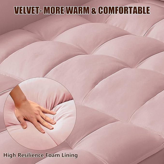 3 in 1 Loveseat Sofa Bed, Pull Out Couch Sleeper with Storage, Full Size Velvet Convertible Chair with 2 Pockets & 2 Pillows for Living Room, Pink - LeafyLoom