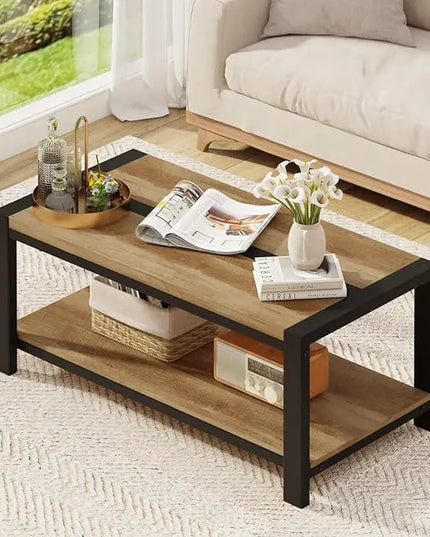 BON AUGURE Industrial Coffee Table, Wood Metal Coffee Tables for Living Room, Farmhouse Rectangle Center Tables, Modern Living Room Table (Vintage Oak, 43 Inch) - LeafyLoom