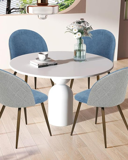FurnitureR Upholstered Fabric Dining Chair Mid Back Armless with Wood Legs for Home Kitchen Bedroom Living Room, Set of 2, Blue/Grey - LeafyLoom
