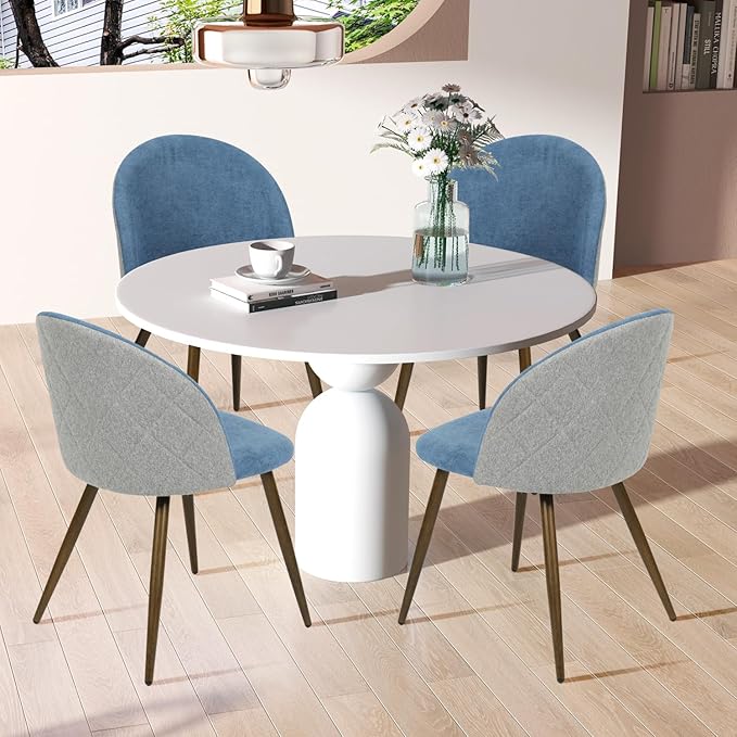 FurnitureR Upholstered Fabric Dining Chair Mid Back Armless with Wood Legs for Home Kitchen Bedroom Living Room, Set of 2, Blue/Grey - LeafyLoom