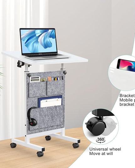 Adjustable Height Standing Desk, Writable Tempered Glass Desktop with Eraser, 360° Flip, Wheels and Bag– Ideal for Small Spaces and Home Offices, 24 in, White(Adjustable Height: 32-47 in) - LeafyLoom