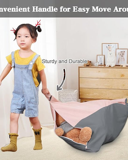 Stuffed Animal Storage Bean Bag Chair for Kids and Adults, Luxury Velvet Stuffed Animal Storage, Stuffie Seat - COVER ONLY(Pink & Dark Grey 200L/52 Gal) - LeafyLoom