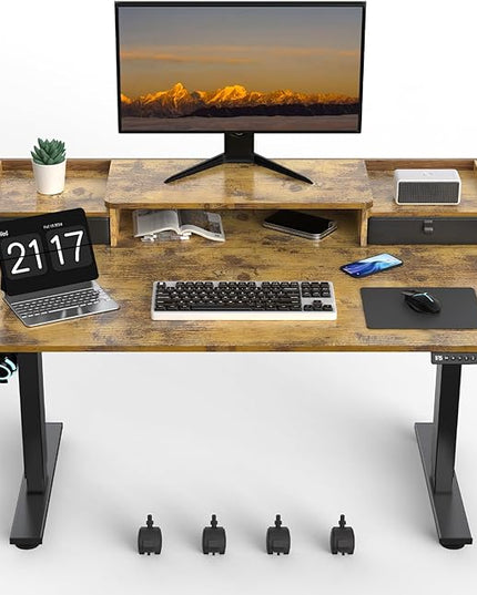 48×30 Inch Electric Standing Desk with 2 Drawers, Adjustable Height Widened Stand Up Desk with Storage Shelf, Sit to Stand Ergonomic Workstation for Home Office - LeafyLoom